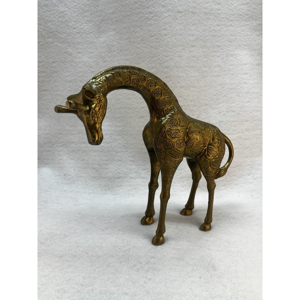 Brass African Giraffe Figurine Statue Solid 9" Tall MCM- Heavy - Picture 3 of 7
